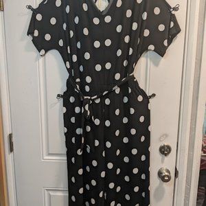 Womens 2x Short Sleeve Elastic Waist Keyhole Neck Wide Leg Jumpsuit - Polka Dot